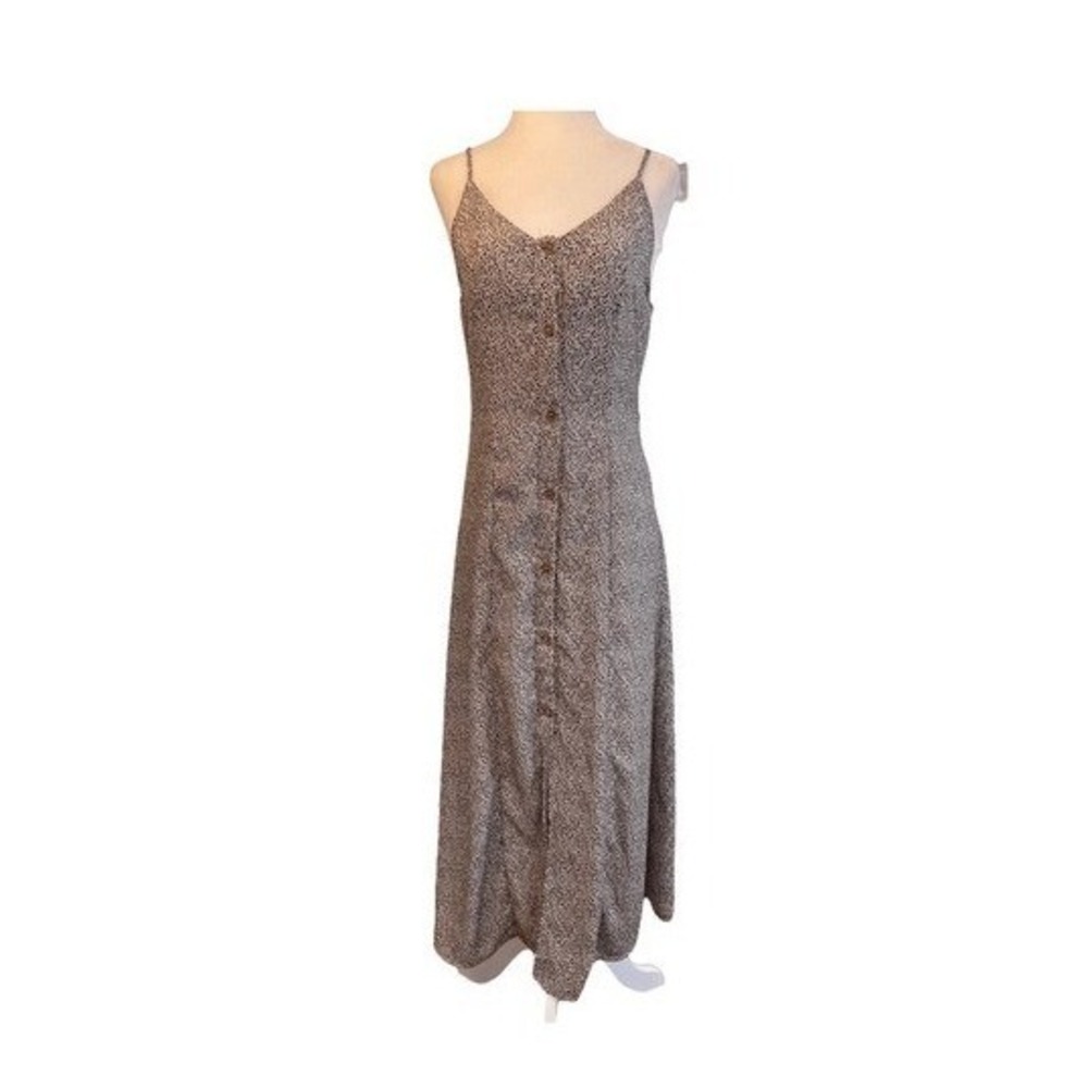 Sienna Sky Cheetah Print Midi Dress Tan Black Button Front Slit Strappy S